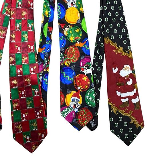 Vintage 80s/90s Christmas Tie Lot of 5 - Picture 3 of 4